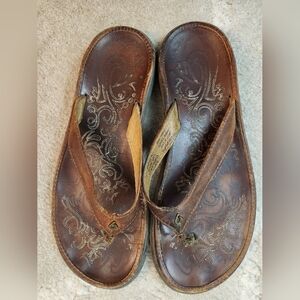 Olukai Paniolo Flip Flops Womens US Women's 9 Sandals Distressed Leather Slides